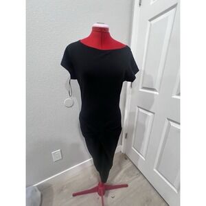 Black Midi Dress Short Sleeve Ruched Bodycon Casual Evening Cocktail Party‎